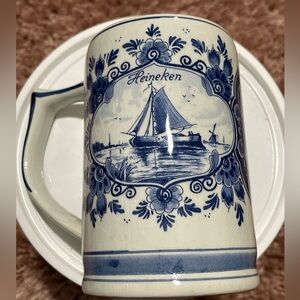 * Vintage 1979 HEINEKEN BEER STEIN Tankard Holland Delft Hand Painted Sailboat